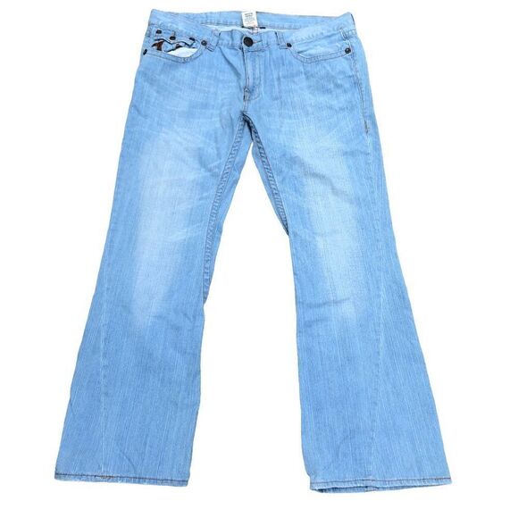 True Religion Jeans Size 40 Blue Leather Horseshoe - Picture 4 of 10